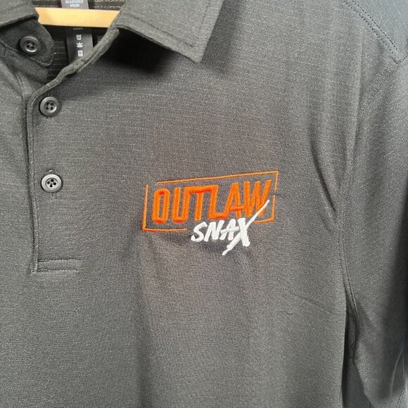 Lululemon Evolution Polo Shirt Mens Size Large Black Outlaw Snax Logo Work - Picture 4 of 10
